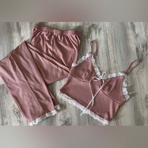 Blush Lace Trim Pajama Set